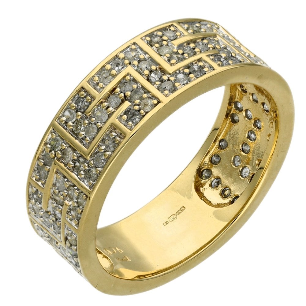 Gents 9ct Yellow Gold 1.02ct Diamond Set Greek Key Pattern Ring