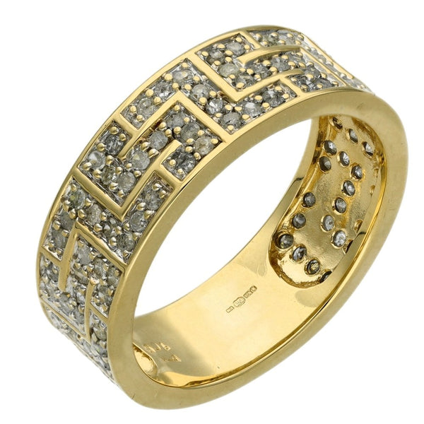 Gents 9ct Yellow Gold 1.02ct Diamond Set Greek Key Pattern Ring