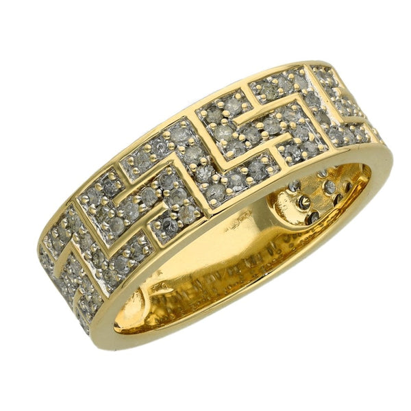 Gents 9ct Yellow Gold 1.02ct Diamond Set Greek Key Pattern Ring