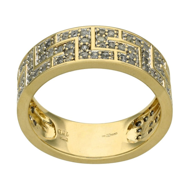 Gents 9ct Yellow Gold 1.02ct Diamond Set Greek Key Pattern Ring