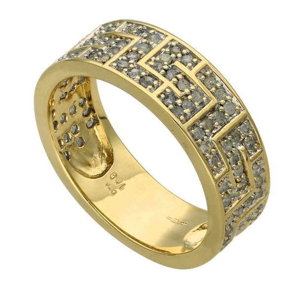 Gents 9ct Yellow Gold 1.02ct Diamond Set Greek Key Pattern Ring