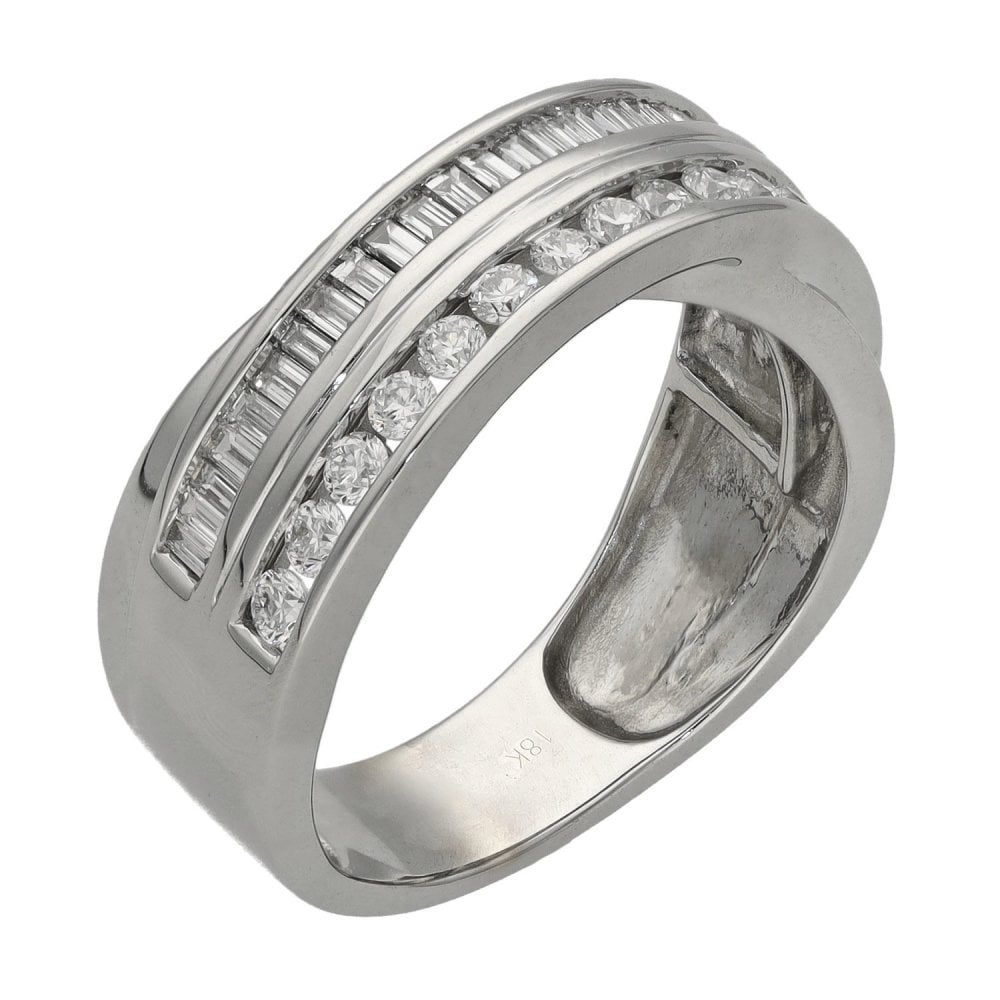 Ladies 18ct White Gold Diamond Set Cross Over Ring - 1.08ct