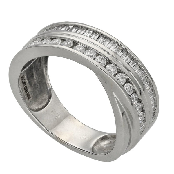 Ladies 18ct White Gold Diamond Set Cross Over Ring - 1.08ct