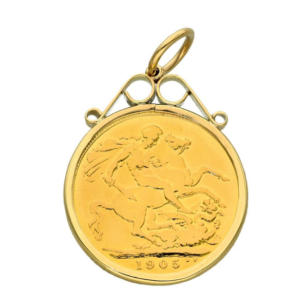 1905 Yellow Gold Full Sovereign Coin Pendant - 9.1g