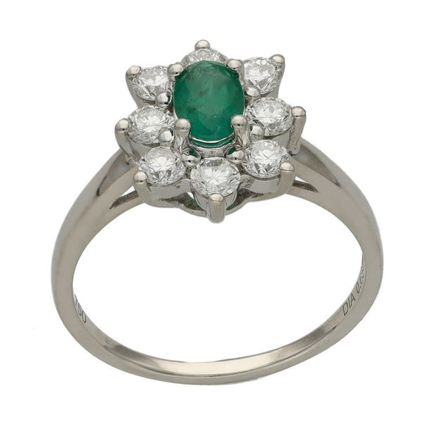 Ladies 18ct White Gold Diamond & Emerald Cluster Ring