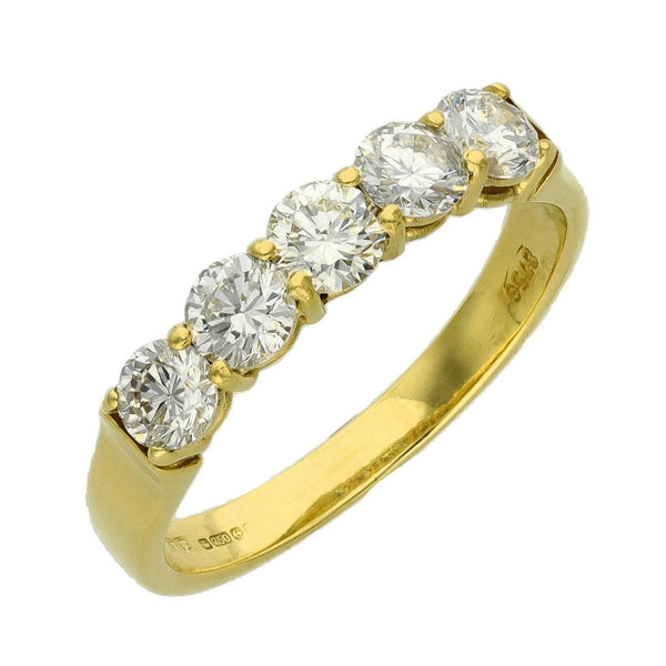 Ladies 18ct Yellow Gold Five Stone Diamond Ring - 1.35ct