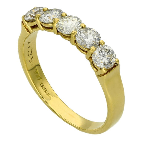 Ladies 18ct Yellow Gold Five Stone Diamond Ring - 1.35ct