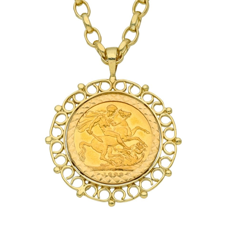 1898 Yellow Gold Full Sovereign Coin Pendant & 20" Chain