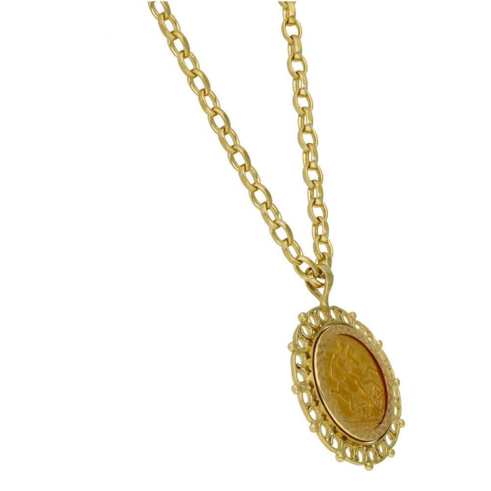 1898 Yellow Gold Full Sovereign Coin Pendant & 20" Chain