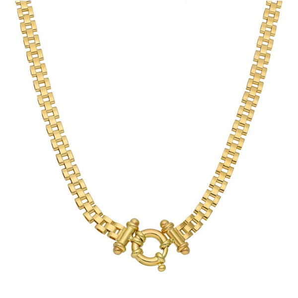 9ct Yellow Gold Brick & Bar Link Necklace - 16" - 20.9g