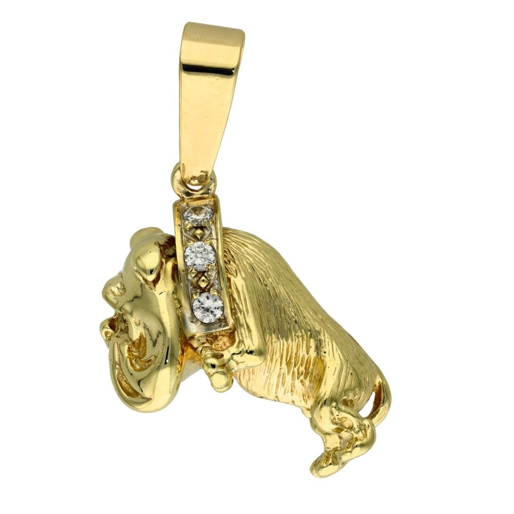 9ct Yellow Gold Cubic Zirconia Bulldog Pendant - 35.7g
