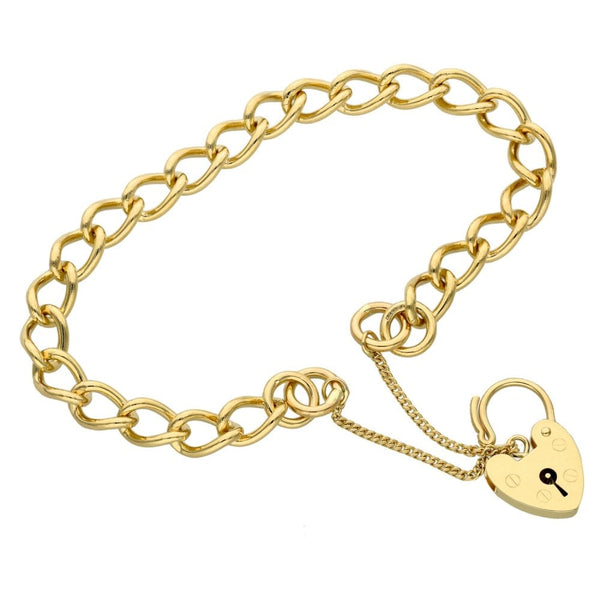 Ladies 9ct Yellow Gold Curb Bracelet With Padlock - 16.4g