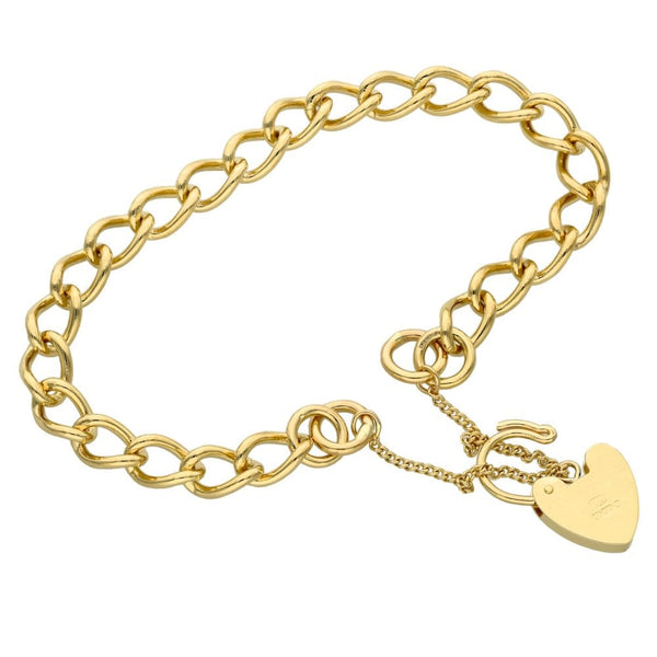 Ladies 9ct Yellow Gold Curb Bracelet With Padlock - 16.4g