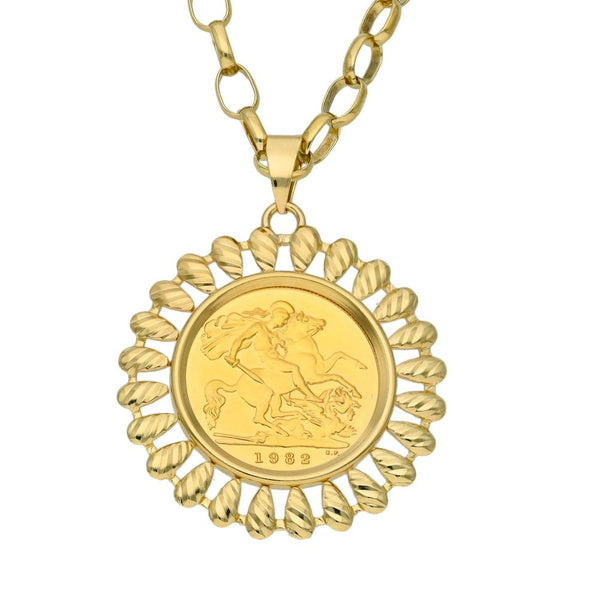 1982 Yellow Gold Half Sovereign Coin Pendant & 22" Chain - 16.0g