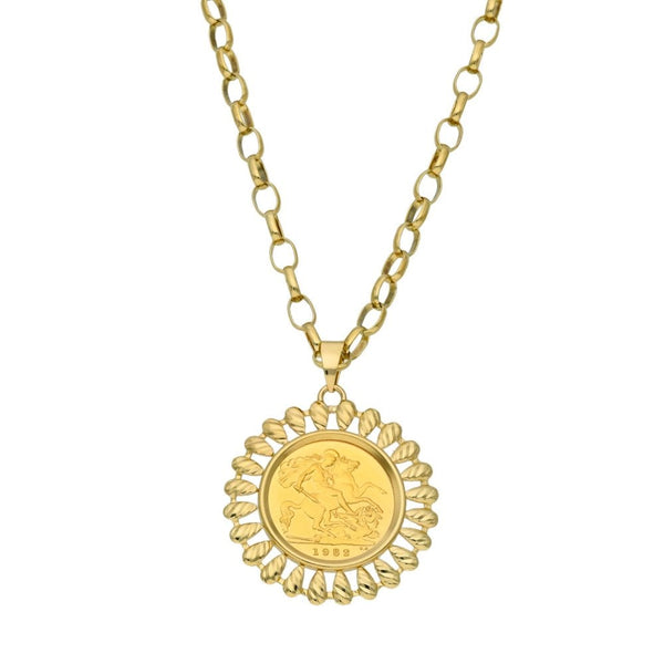 1982 Yellow Gold Half Sovereign Coin Pendant & 22" Chain - 16.0g