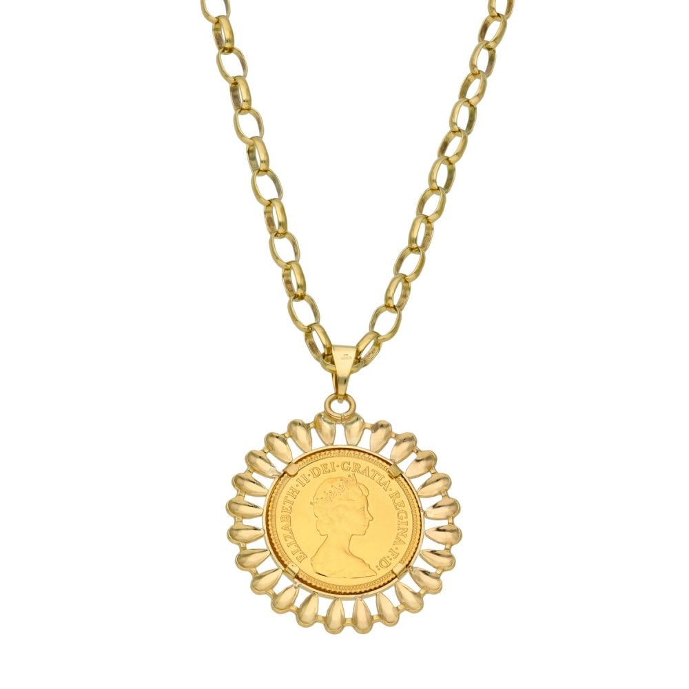 1982 Yellow Gold Half Sovereign Coin Pendant & 22" Chain - 16.0g