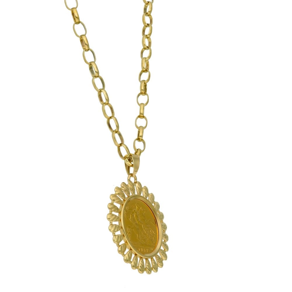 1982 Yellow Gold Half Sovereign Coin Pendant & 22" Chain - 16.0g