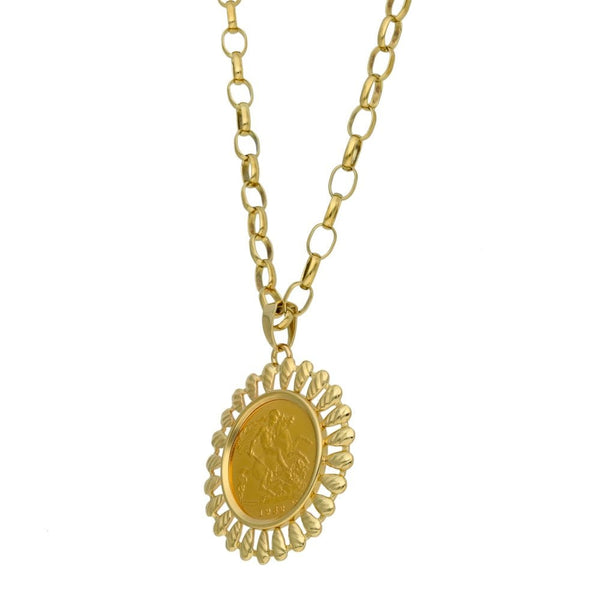 1982 Yellow Gold Half Sovereign Coin Pendant & 22" Chain - 16.0g