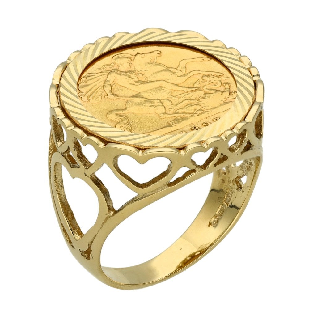 1897 Yellow Gold Half Sovereign Coin Mounted Ring - Size S