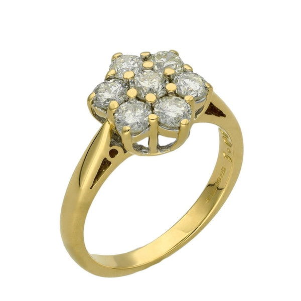Ladies 18ct Yellow Gold 1.00ct Diamond Cluster Ring - Size K