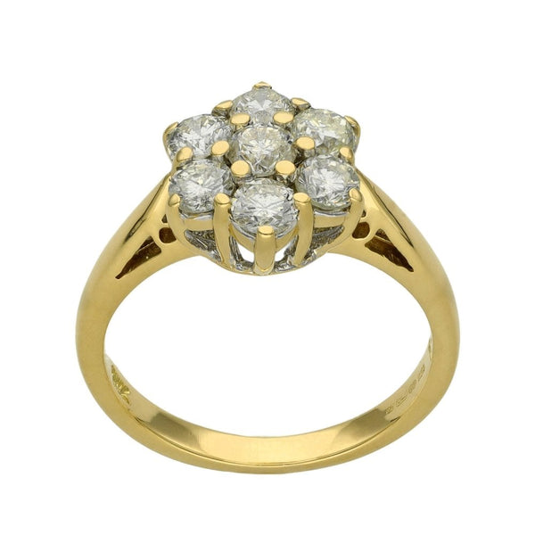 Ladies 18ct Yellow Gold 1.00ct Diamond Cluster Ring - Size K