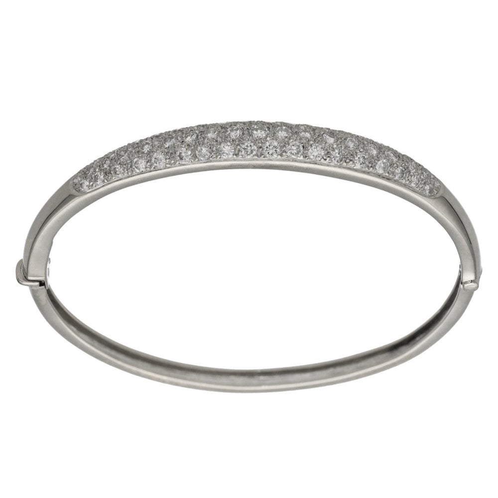 Ladies 18ct White Gold Diamond Set Pave Bangle - 1.70ct