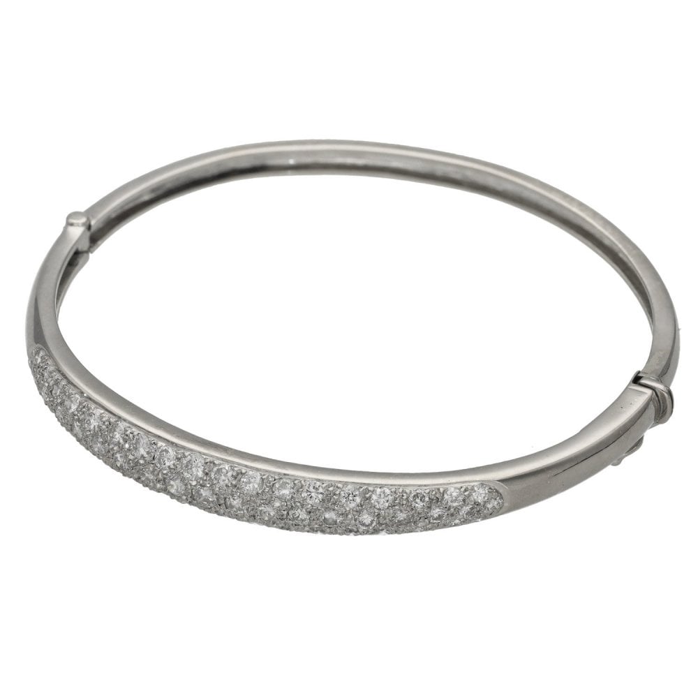 Ladies 18ct White Gold Diamond Set Pave Bangle - 1.70ct