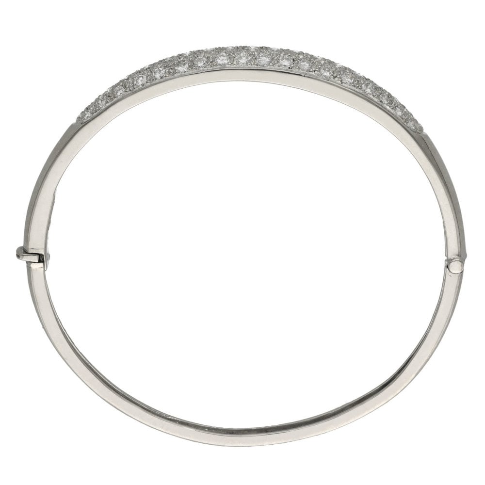 Ladies 18ct White Gold Diamond Set Pave Bangle - 1.70ct