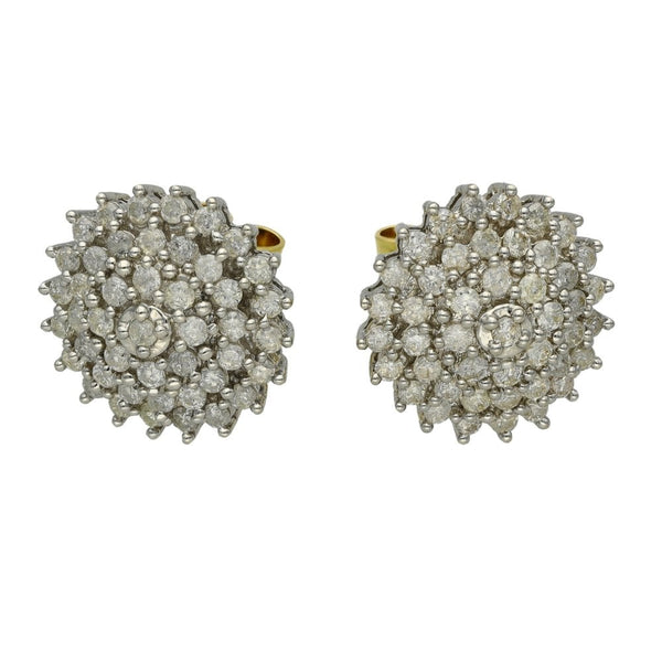 Ladies 18ct Yellow Gold Diamond Set Cluster Earrings - 1.00ct