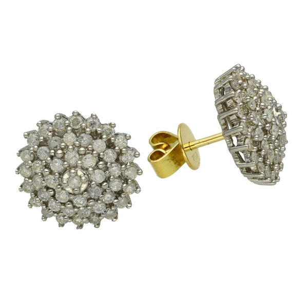 Ladies 18ct Yellow Gold Diamond Set Cluster Earrings - 1.00ct