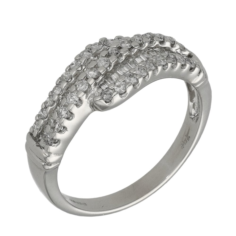 Ladies 18ct White Gold Double Row 0.75ct Diamond Set Twist Ring