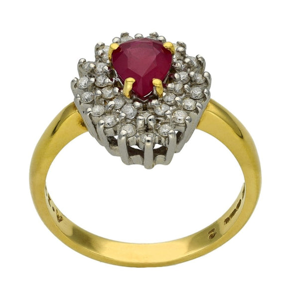 Ladies 18ct Yellow Gold Diamond & Pear Ruby Cluster Ring