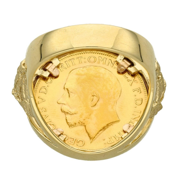 1925 Yellow Gold Full Sovereign Coin Mounted Ring - Size X