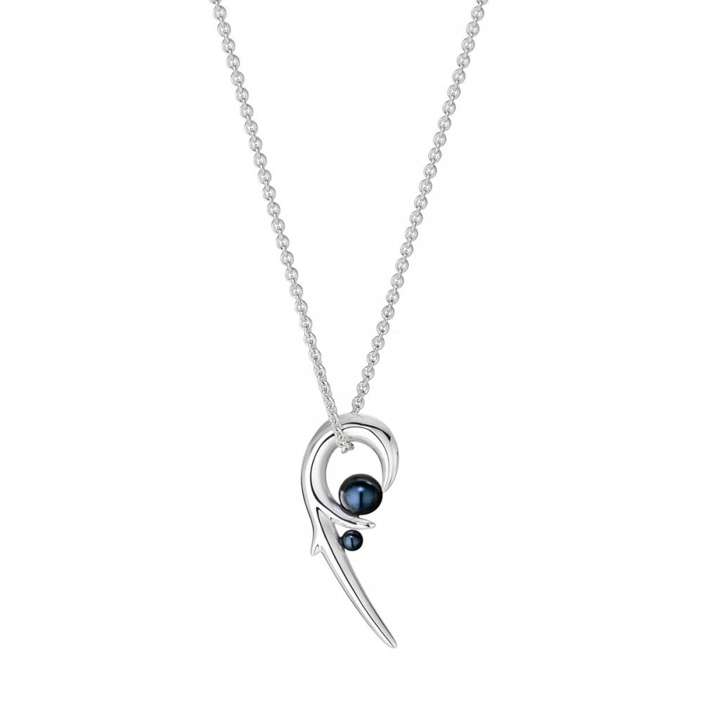 Hooked Pearl Pendant - Silver Rhodium & Black Pearl