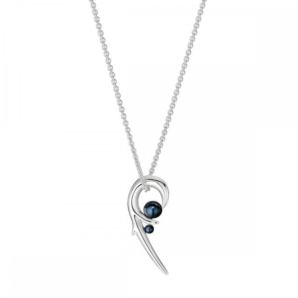 Hooked Pearl Pendant - Silver Rhodium & Black Pearl