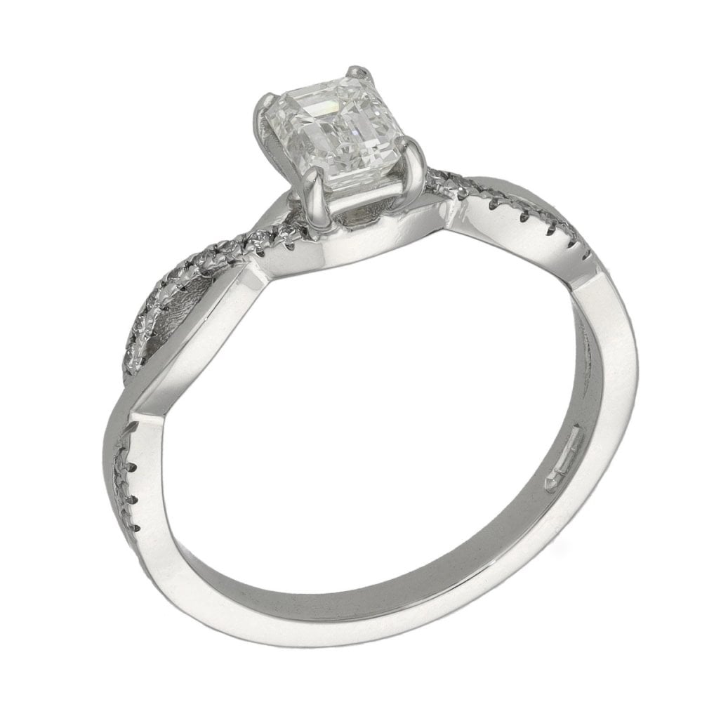 Ladies Platinum Emerald Cut Diamond Twist Ring - 0.71ct