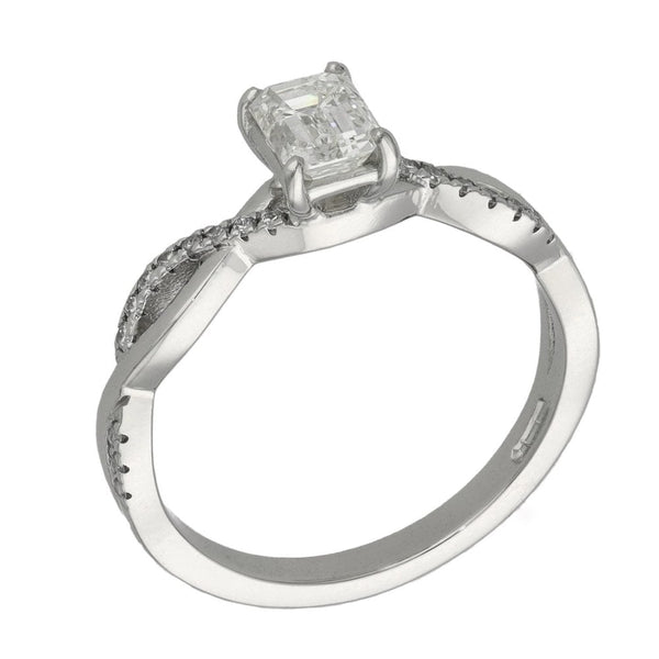 Ladies Platinum Emerald Cut Diamond Twist Ring - 0.71ct