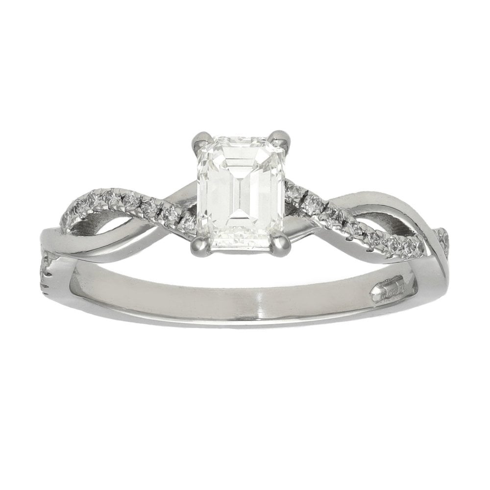 Ladies Platinum Emerald Cut Diamond Twist Ring - 0.71ct