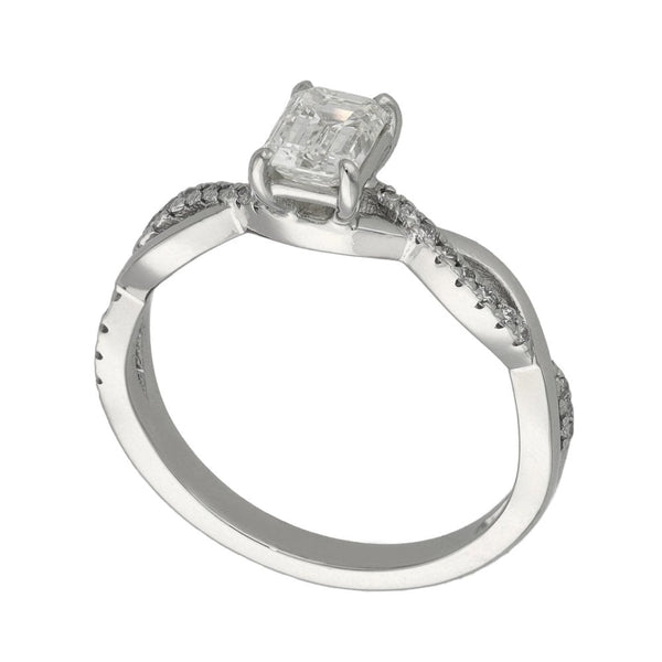 Ladies Platinum Emerald Cut Diamond Twist Ring - 0.71ct