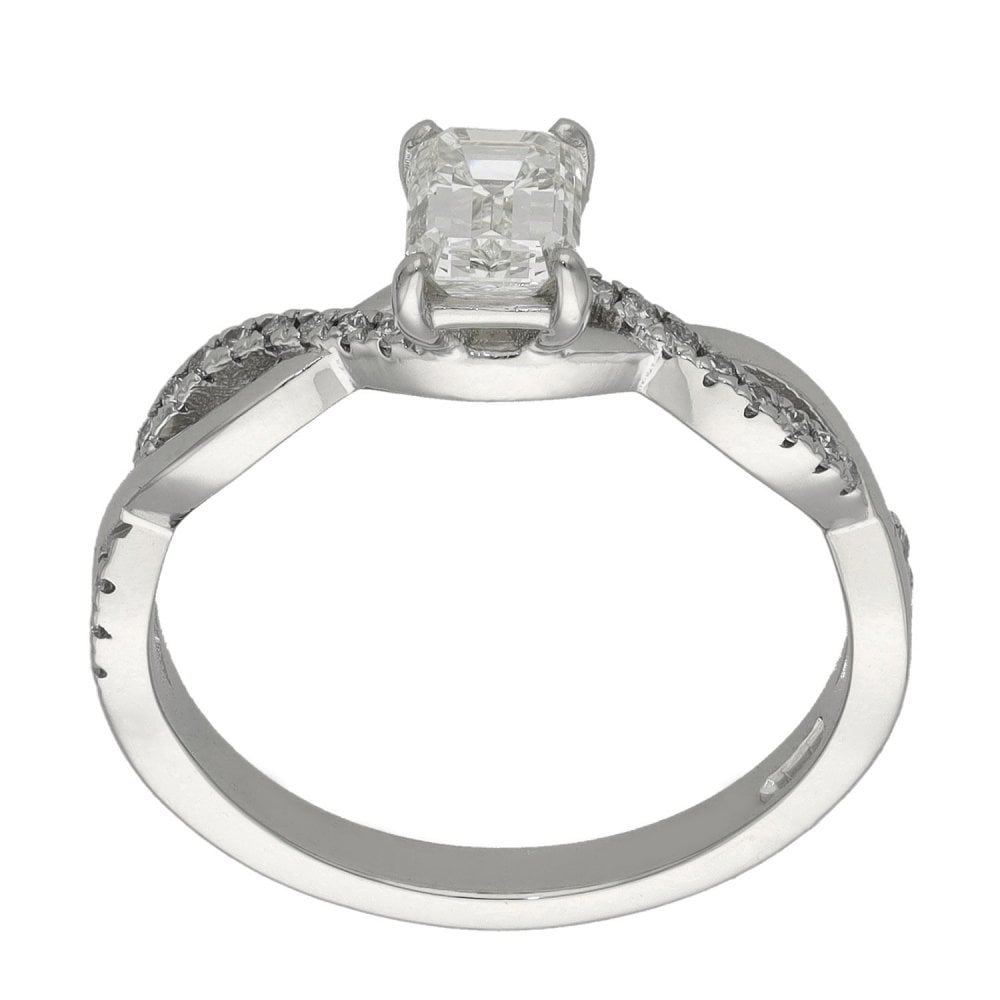 Ladies Platinum Emerald Cut Diamond Twist Ring - 0.71ct