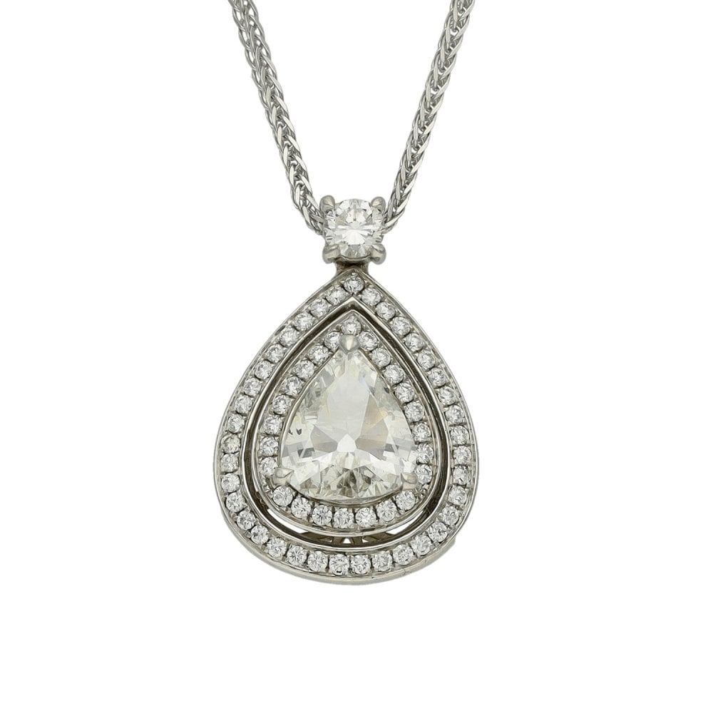 Ladies 18ct White Gold Diamond Cluster Pendant & 18" Chain