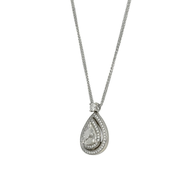 Ladies 18ct White Gold Diamond Cluster Pendant & 18" Chain