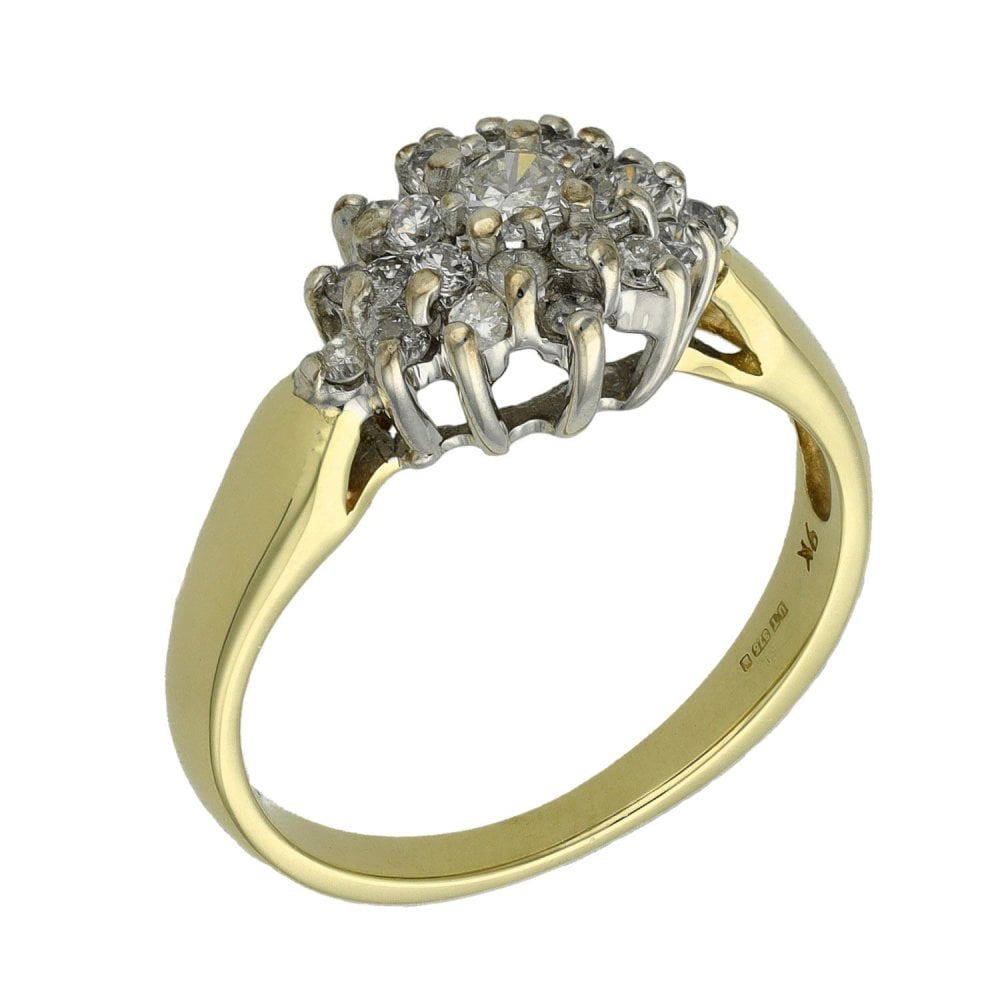 Ladies 9ct Yellow Gold 0.50ct Diamond Cluster Ring - Size M
