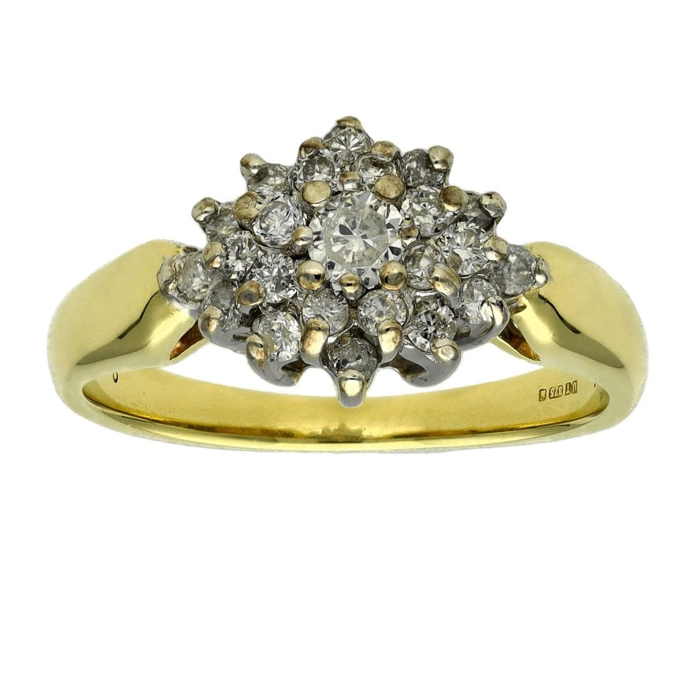 Ladies 9ct Yellow Gold 0.50ct Diamond Cluster Ring - Size M