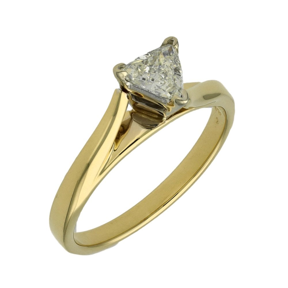 Ladies 18ct Yellow Gold Trilliant Cut Diamond Solitaire Ring