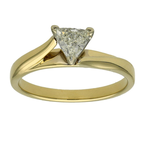 Ladies 18ct Yellow Gold Trilliant Cut Diamond Solitaire Ring