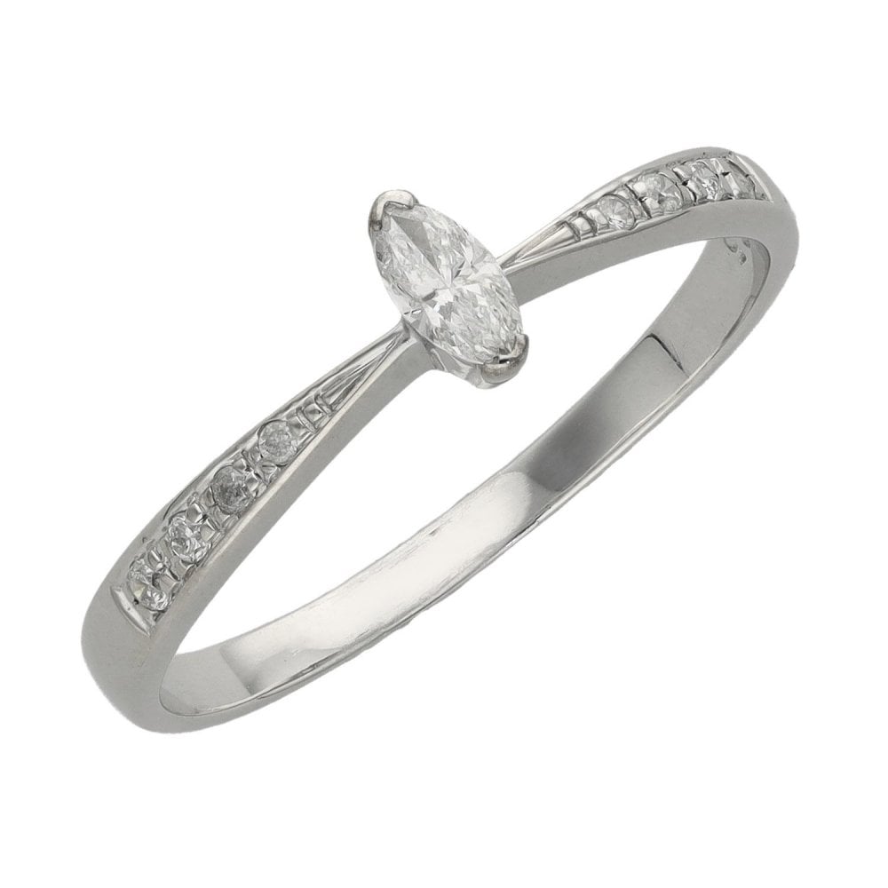 Ladies 18ct White Gold Marquise Diamond Ring - 0.15ct