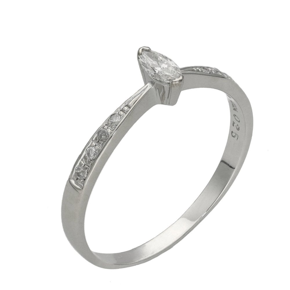 Ladies 18ct White Gold Marquise Diamond Ring - 0.15ct