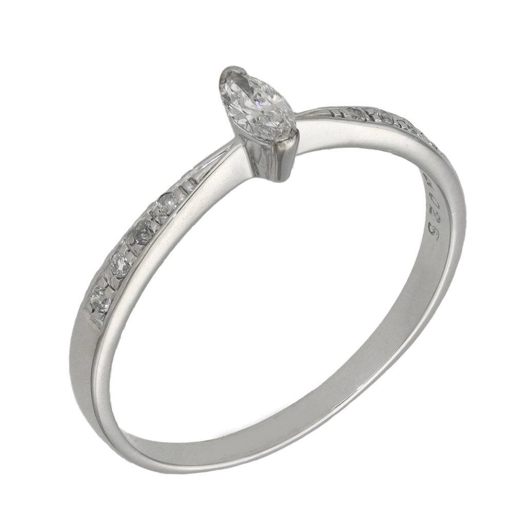 Ladies 18ct White Gold Marquise Diamond Ring - 0.15ct