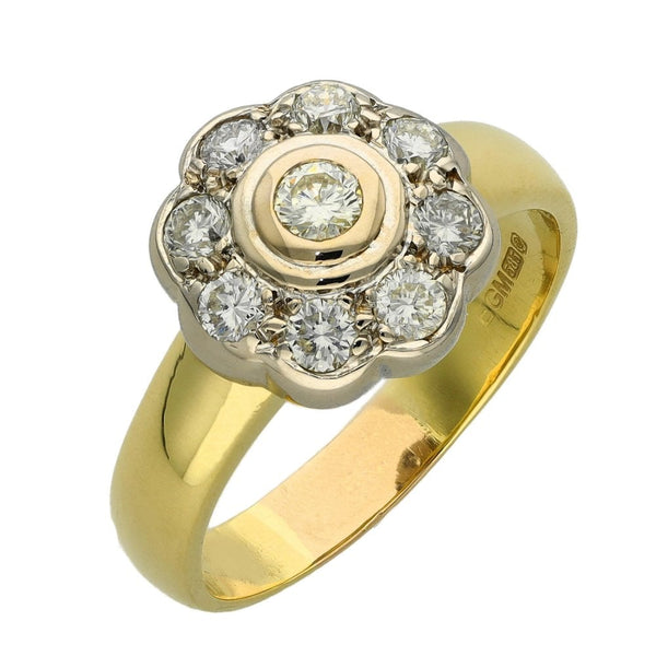 Ladies 14ct Yellow Gold Diamond Cluster Ring - 0.76ct